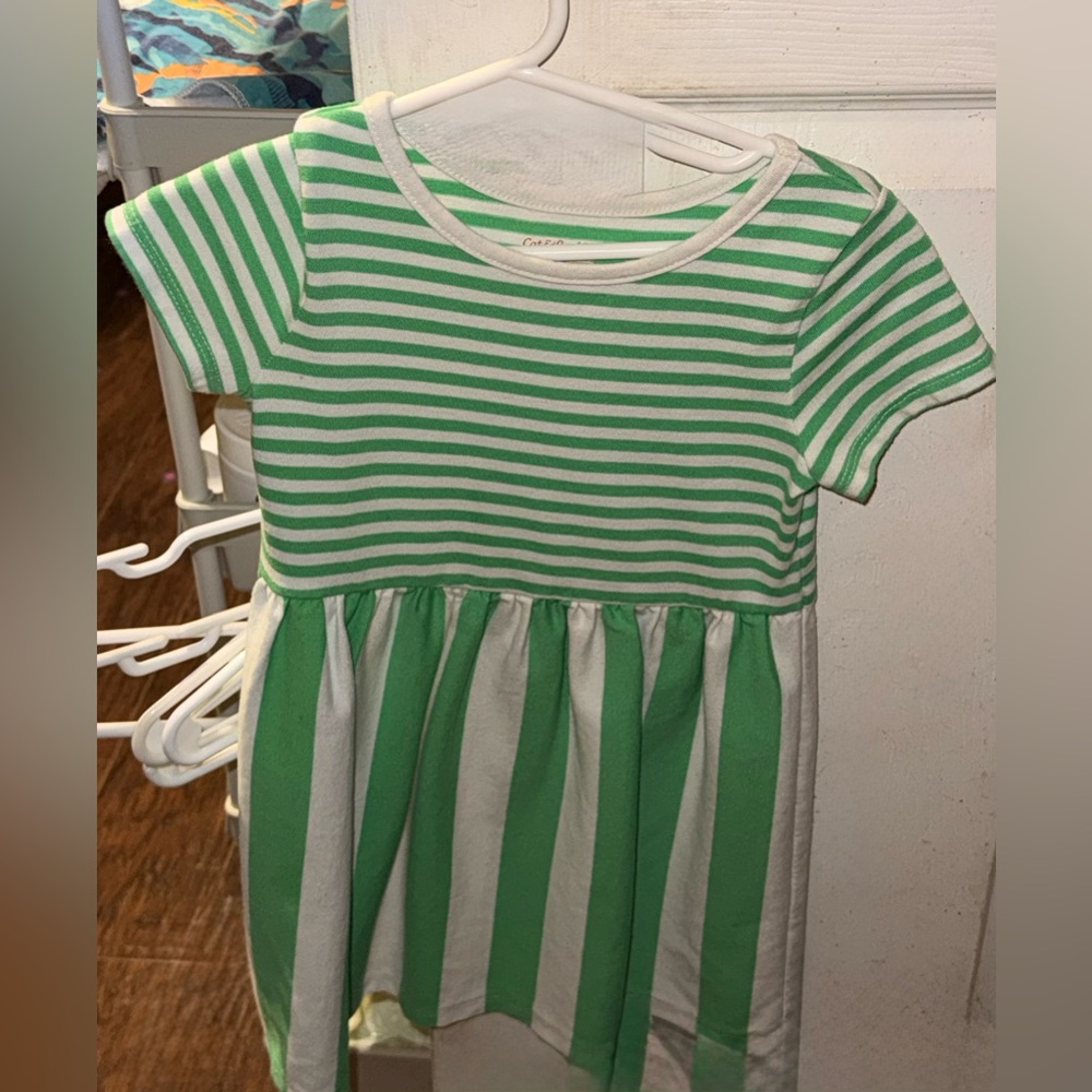 Cat & Jack Green and White Striped Casual Dress